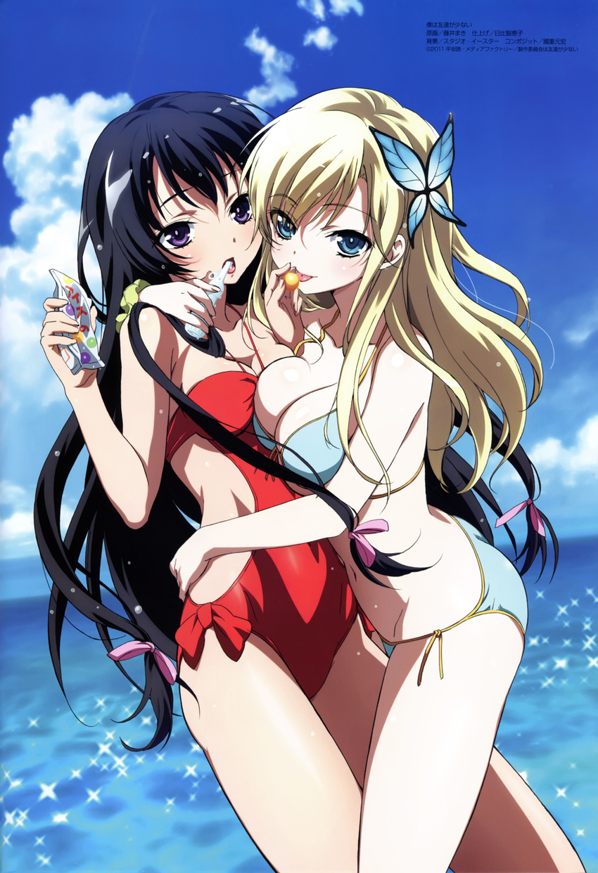 bikini boku_wa_tomodachi_ga_sukunai cleavage fujii_maki kashiwazaki_sena mikazuki_yozora swimsuits wet