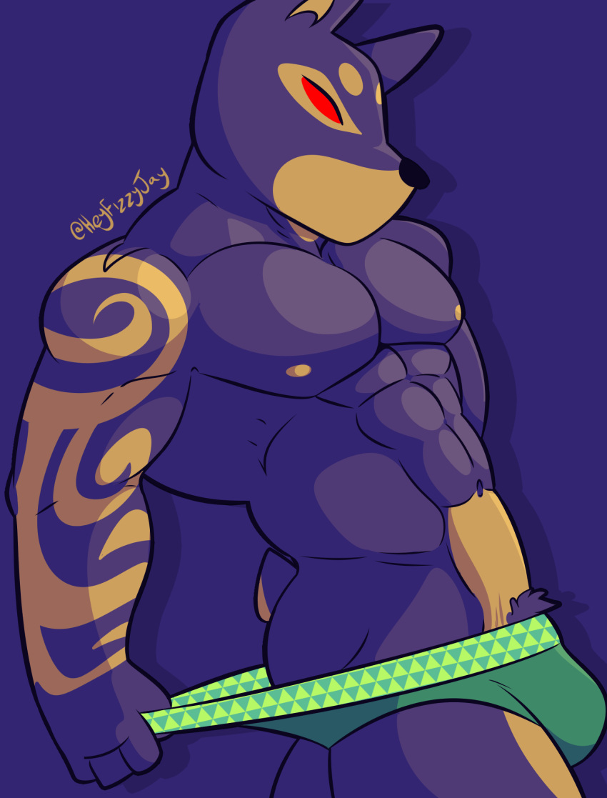 anthro bulge canid canine canis clothing darknut digital_media_(artwork) dobermann domestic_dog fizzyjay hi_res male mammal muscular muscular_anthro muscular_male nintendo nipples pecs pinscher red_eyes simple_background solo the_legend_of_zelda underwear undressing wind_waker