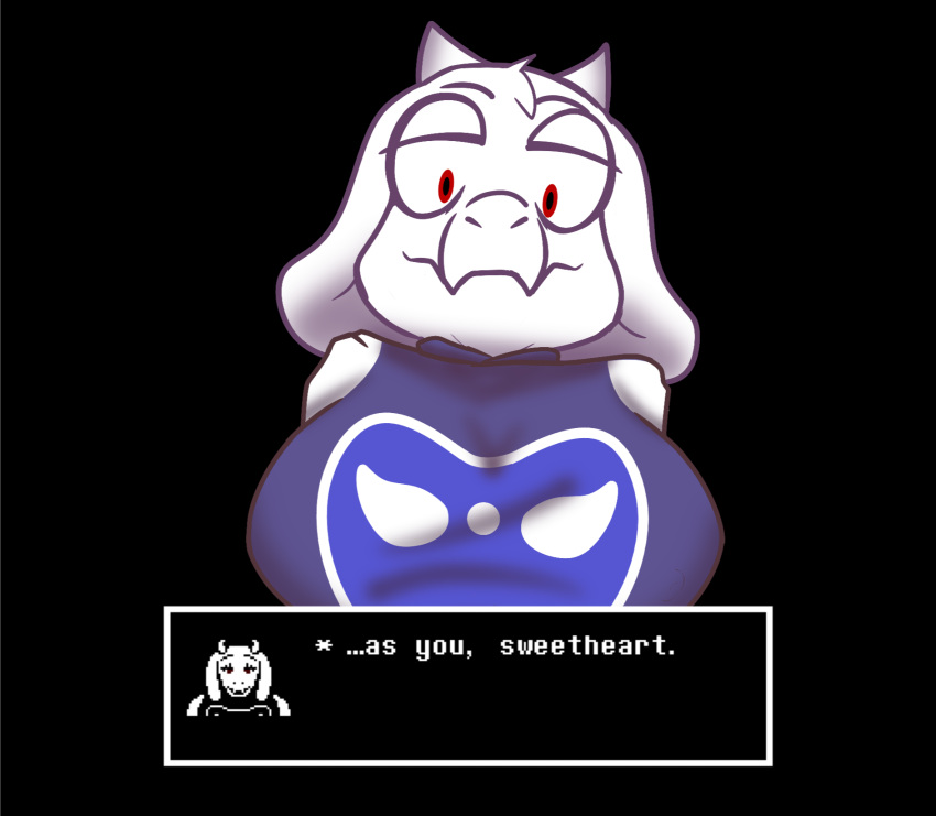 big_breasts boss_monster bovid breasts caprine clothing female hi_res horn karkrx23 mammal purple_clothing red_eyes smile solo text_box toriel undertale undertale_(series)