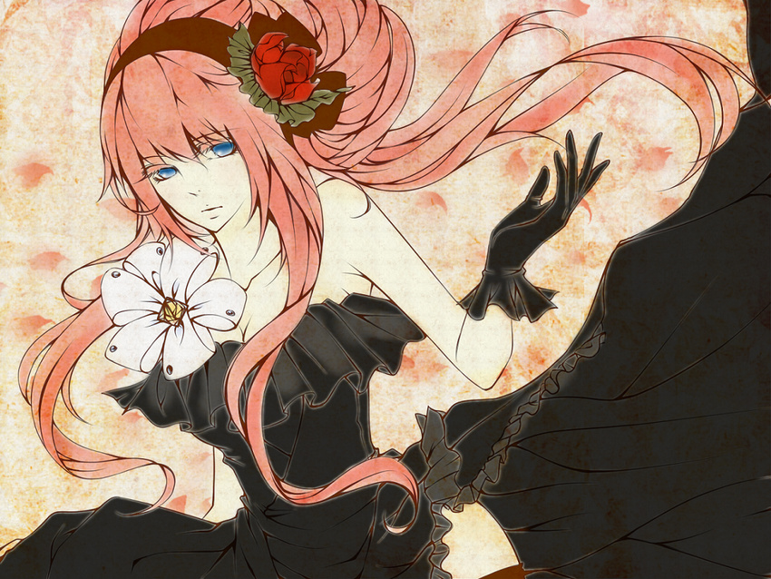 dress flowers gloves megurine_luka petals pink_hair vocaloid