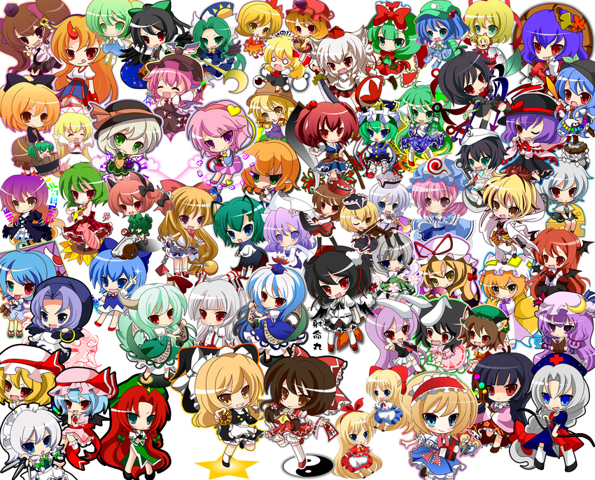 aki_minoriko aki_shizuha alice_margatroid anchor animal_ears antennae arm_cannon arm_warmers ascot asymmetrical_wings backpack bag bat_wings black_hair black_legwear blazer blonde_hair blue_eyes blue_hair book bow braid brown_eyes brown_hair bucket bunny_ears cape cat_ears cat_tail cellphone chain chen chibi cirno closed_umbrella crescent daiyousei detached_sleeves doll dress earrings everyone ex-keine eyes flandre_scarlet flower food fox_tail frills fruit fujiwara_no_mokou gap geta gradient_hair grapes green_eyes green_hair hair_bobbles hair_bow hair_ornament hair_ribbon hair_tubes hairband hakurei_reimu hat hat_ribbon head_wings highres hijiri_byakuren himekaidou_hatate hinanawi_tenshi hong_meiling hood horn horns hoshiguma_yuugi houjuu_nue hourai_doll houraisan_kaguya ibuki_suika in_bucket in_container inaba_tewi inubashiri_momiji izayoi_sakuya jacket jewelry kaenbyou_rin kagiyama_hina kamishirasawa_keine kawashiro_nitori kayama_benio kazami_yuuka key kirisame_marisa kisume knife koakuma kochiya_sanae komeiji_koishi komeiji_satori konpaku_youmu kumoi_ichirin kurodani_yamame leaf letty_whiterock lily_white long_hair long_skirt lunasa_prismriver lyrica_prismriver maid maid_headdress merlin_prismriver mima mizuhashi_parsee moriya_suwako mouse_ears mouse_tail multicolored_hair multiple_girls multiple_tails murasa_minamitsu mystia_lorelei nagae_iku nazrin necktie nurse_cap onozuka_komachi patchouli_knowledge pendant phone pink_hair plaid plaid_skirt plaid_vest pointy_ears polearm purple_eyes purple_hair red_eyes red_hair reisen_udongein_inaba reiuji_utsuho remilia_scarlet ribbon rumia saigyouji_yuyuko sailor sailor_collar sailor_hat scythe shameimaru_aya shanghai_doll shiki_eiki short_hair side_ponytail silver_hair skirt skirt_set smile snake staff star sun_hat sunflower sword sword_of_hisou tail tatara_kogasa thighhighs third_eye tokin_hat toramaru_shou touhou touhou_(pc-98) twin_braids two_side_up umbrella unzan vest weapon white_hair wings witch_hat wizard_hat wolf_ears wriggle_nightbug yagokoro_eirin yakumo_ran yakumo_yukari yasaka_kanako yellow_eyes yin_yang