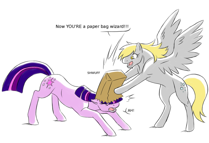 couple cutie_mark derpy_hooves_(mlp) duo equine eyes_closed female feral friendship_is_magic hair hi_res horse long_hair mammal my_little_pony open_mouth paper_bag pegasus pink_hair pony purple_hair twilight_sparkle_(mlp) two_color_hair two_tone_hair valkyrie-girl wings yellow_eyes