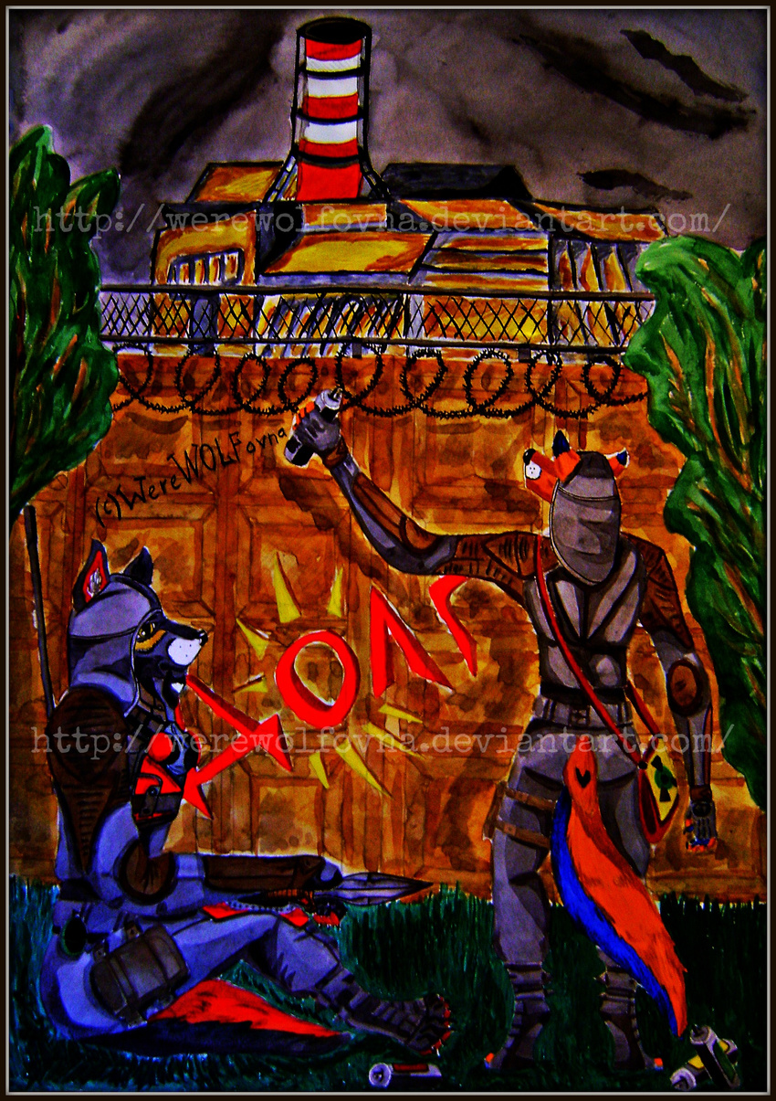 black blue canine chernobyl creativity form fur graffiti knife love mammal red red_fur s.t.a.l.k.e.r. sky stalker ukraine were werewolf werewolfovna wolf