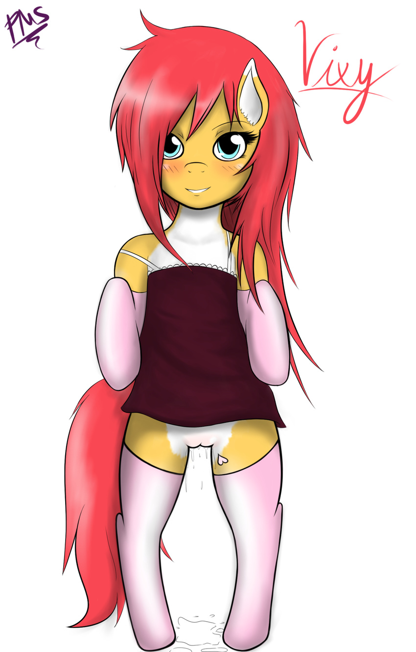 &hearts; blush cub dripping equine female foalcon hair horse mammal my_little_pony pony psychoticmindsystem pussy pussy_juice red_hair socks vixy_hooves young