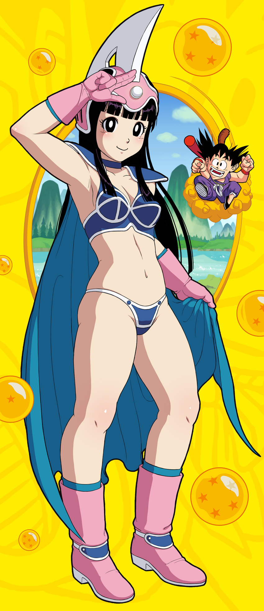 1girl absurdres armor bikini chi-chi_(dragon_ball) chichi dragon_ball dragonball highres hime_cut smile solo son_goku son_gokuu swimsuit