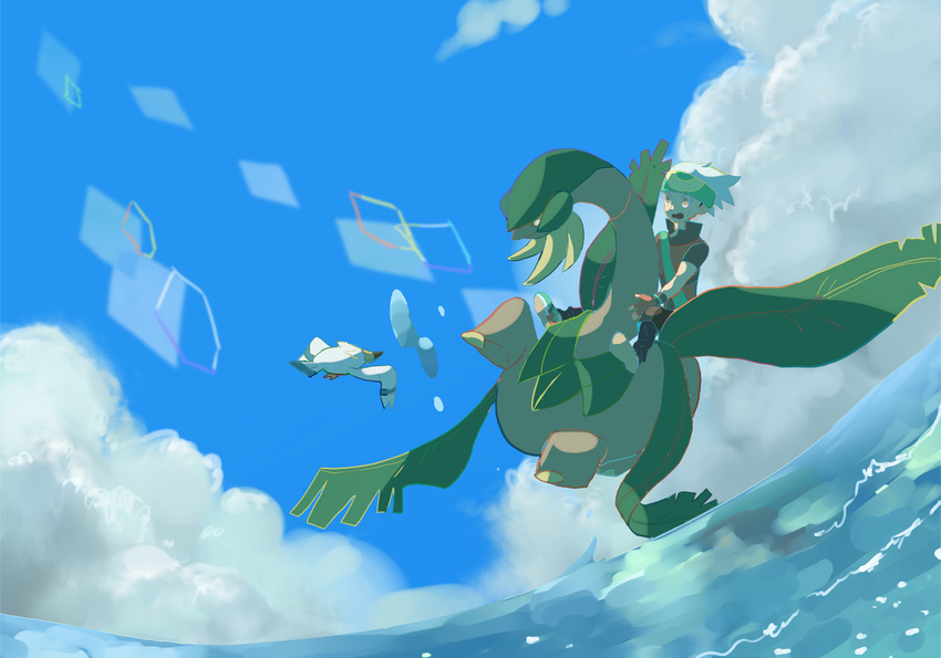 bad_id bad_pixiv_id bandana black_hair cloud day flying gen_3_pokemon gloves kana0503 ocean outdoors pokemon pokemon_(creature) pokemon_(game) pokemon_rse sky tropius water wingull yuuki_(pokemon)