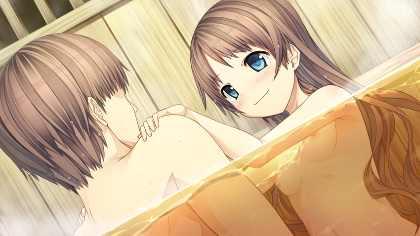 bath blush breasts brown_hair cura game_cg monobeno nipples sawai_natsuha wet