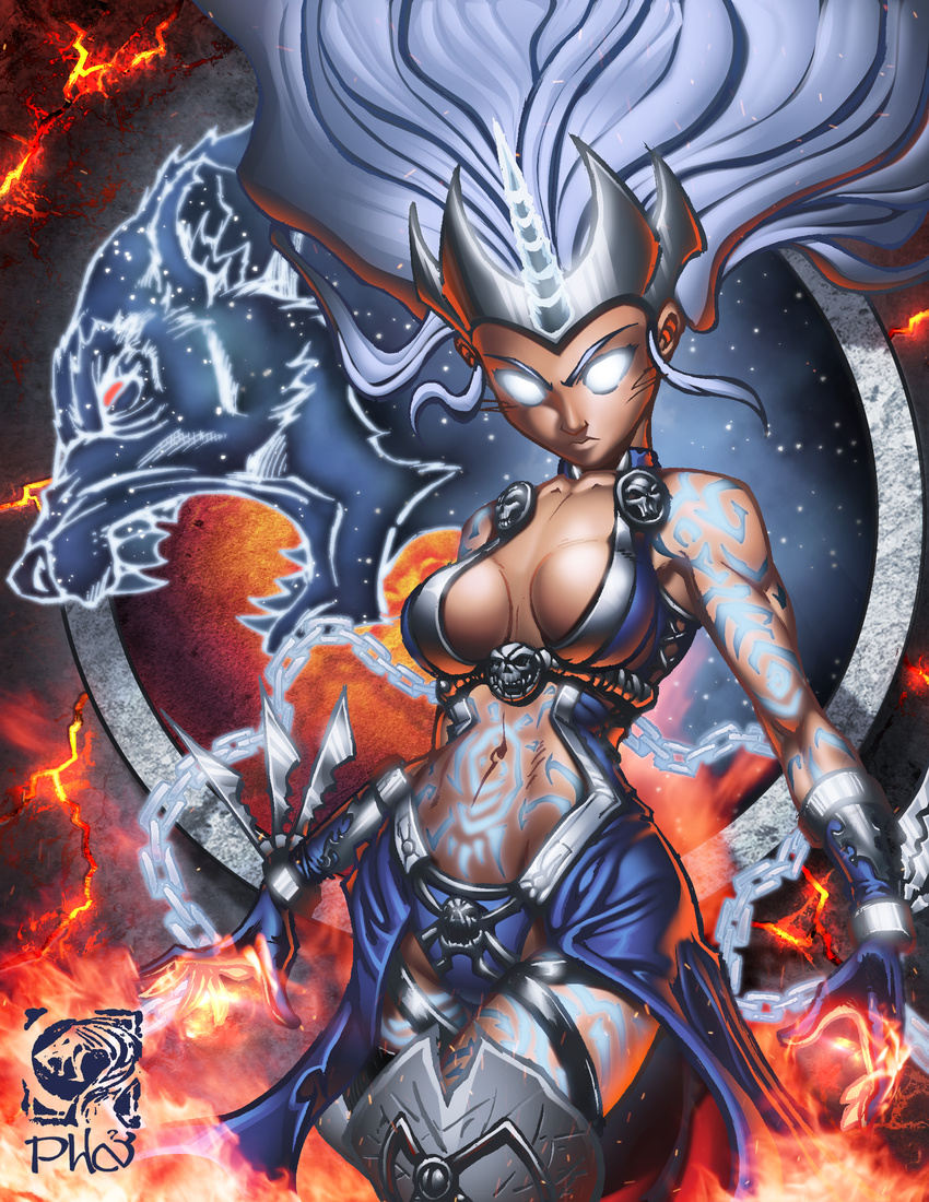 armor bear belt bikini blades breasts chain cleavage clothed clothing color female fire flames friendship_is_magic gloves glowing_eyes hair horn human humanization humanized long_hair mammal mastafuu my_little_pony phn red_eyes robe skimpy skull stars swimsuit tiara toned trixie trixie_(mlp) wide_hips