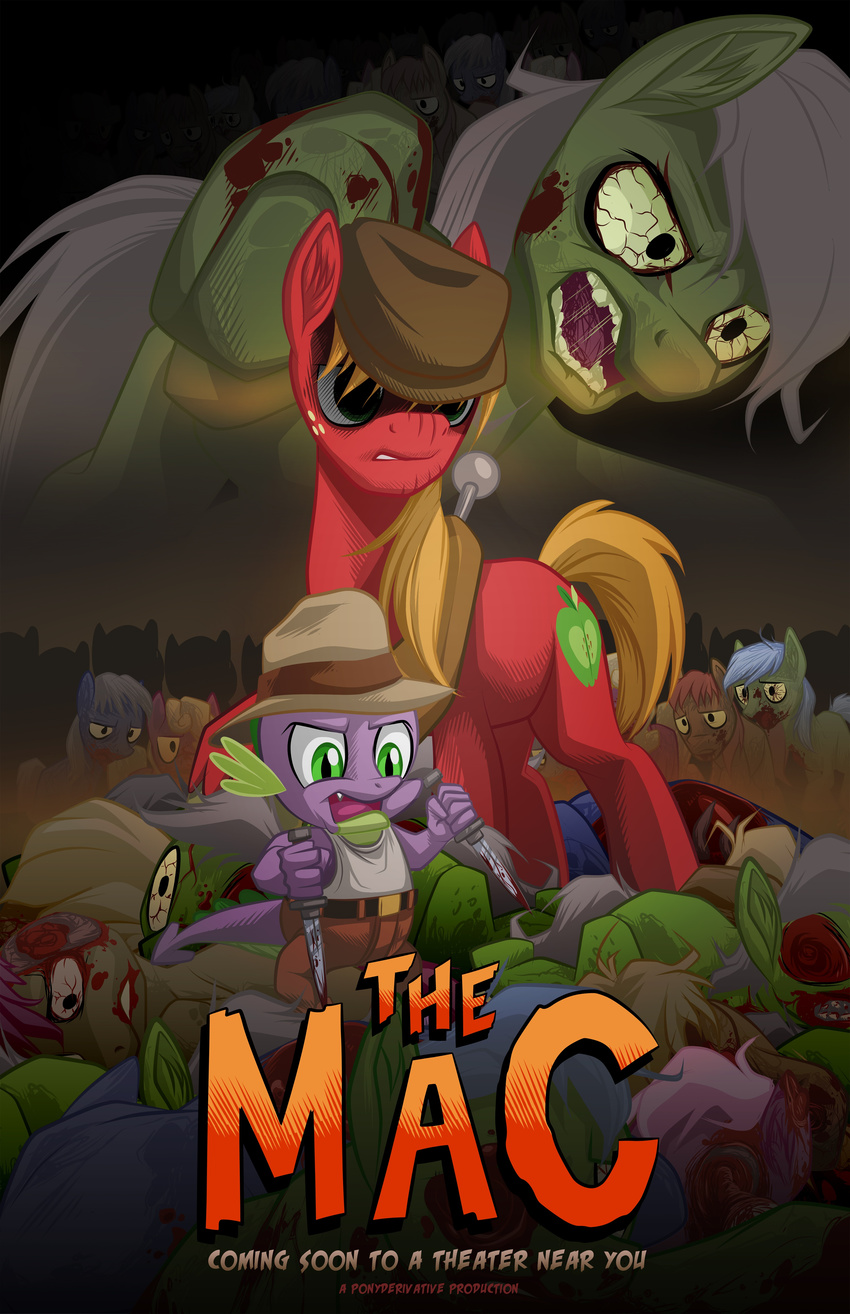 big_macintosh_(mlp) blood brain clothing cutie_mark dragon equine feral friendship_is_magic green_eyes hat hi_res horse knife male mammal movie_poster my_little_pony mysticalpha pony poster scalie spike_(mlp) the_goon undead yoke zombie zombie_pony