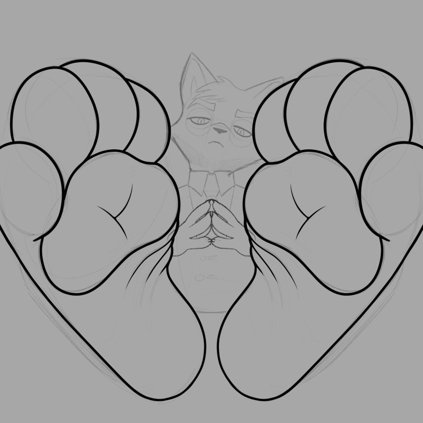 2steponya feet foot_fetish foot_focus hi_res lackadaisy looking_at_viewer looking_down male mordecai_heller pawpads paws sketch solo webcomic