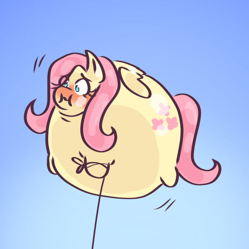 2018 air_inflation anthro balloon blue_background blue_eyes blush cutie_mark digital_drawing_(artwork) digital_media_(artwork) equid equine female flamesdames floating fluttershy_(mlp) friendship_is_magic hair hasbro hi_res inflatable inflation long_hair mammal mouth_closed my_little_pony pegasus pink_hair quadruped simple_background solo wings yellow_wings