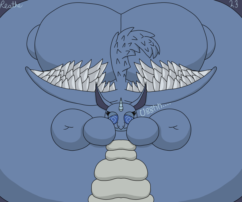 2023 activision air_inflation belly belly_expansion belly_inflation big_belly big_butt blue_background blue_body blue_ears blue_eyes blue_horn blue_inner_ear blue_sclera blue_tail blue_wings body_inflation butt butt_expansion cel_shading cheek_expansion colored digital_media_(artwork) dragon english_text equid equine expansion eyelashes female feral hi_res horn huge_butt hybrid hyper hyper_belly hyper_butt hyper_cheeks hyper_inflation immobile inflation inflation_fetish mammal puffed_cheeks reathe shaded simple_background skylanders solo tail text unconscious unicorn whirlwind_(skylanders) wings