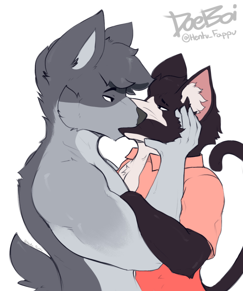 anthro deer doeboi domestic_cat drayden duo felid feline felis hi_res humanoid kissing male male/male mammal romantic romantic_couple simple_background white_background zander