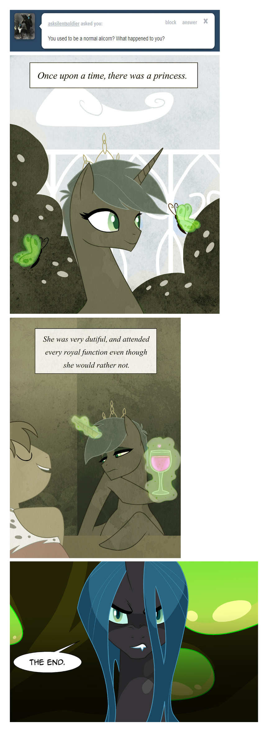 changeling english_text equine fangs female friendship_is_magic horn my_little_pony queen_chrysalis_(mlp) solo tara_jenkins winged_unicorn wings