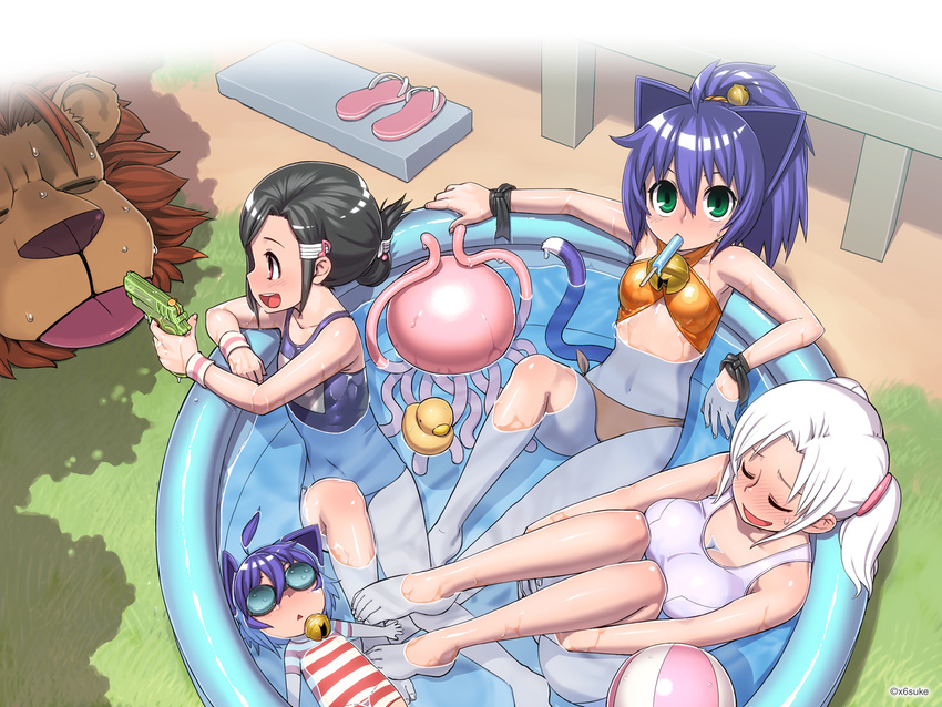 animal_ears bikini kyouran_kazoku_nikki midarezaki_chika midarezaki_kyouka midarezaki_teika midarezaki_yuuka nekomimi school_swimsuit swimsuits tail wallpaper x6suke