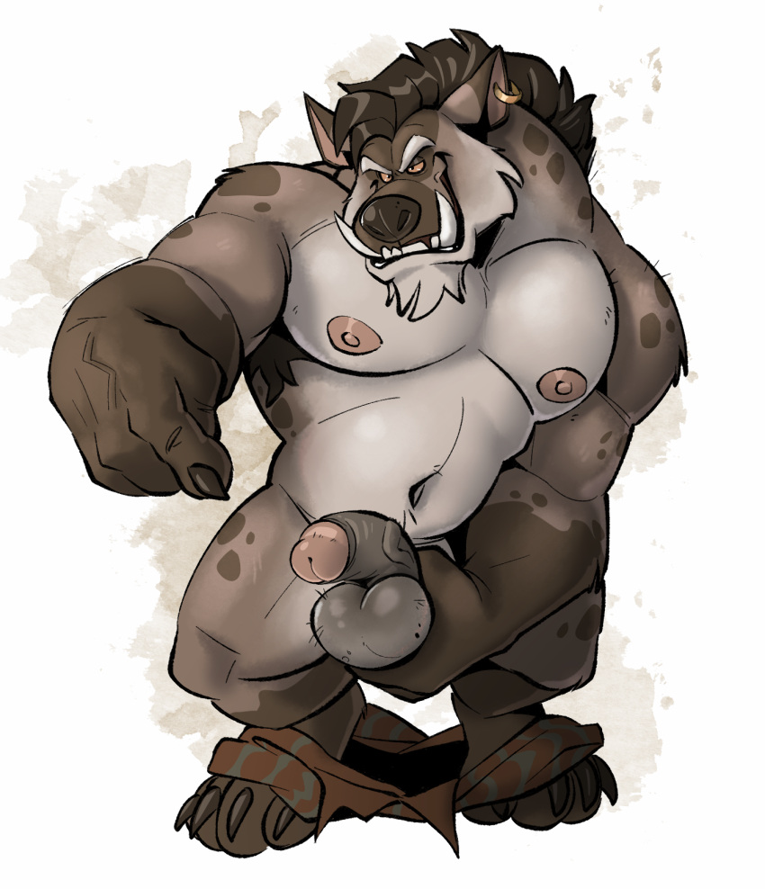 4_fingers 4_toes alternate_version_at_paywall anthro balls biped bottomwear bottomwear_down claws clothed clothing dead_stray_bear ear_piercing ear_ring feet fingers fur genitals gesture gnoll hair half-erect hand_gesture hi_res holding_balls holding_penis humanoid_genitalia humanoid_penis hyena male mammal markings mostly_nude nipples partially_clothed penis piercing pointing ring_piercing shorts shorts_down simple_background solo spots spotted_body spotted_fur standing teeth toes tusks vein veiny_penis