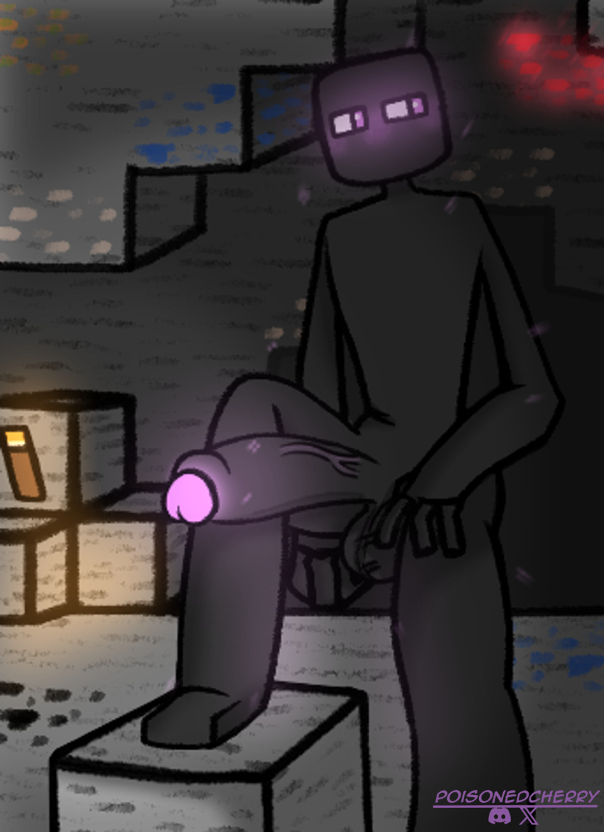 balls big_balls big_penis black_body cave coal enderman genitals glowing glowing_eyes glowing_genitalia glowing_penis hi_res humanoid hyper hyper_genitalia looking_back microsoft minecraft minecraft_background minecraft_block mojang particles penis poisonedcherry_(artist) presenting presenting_penis purple_eyes raised_leg redstone rock soft_lighting square_(anatomy) square_eyes square_head standing stone_floor stone_wall tall torch torch_light wall_(structure) wide_hips xbox_game_studios