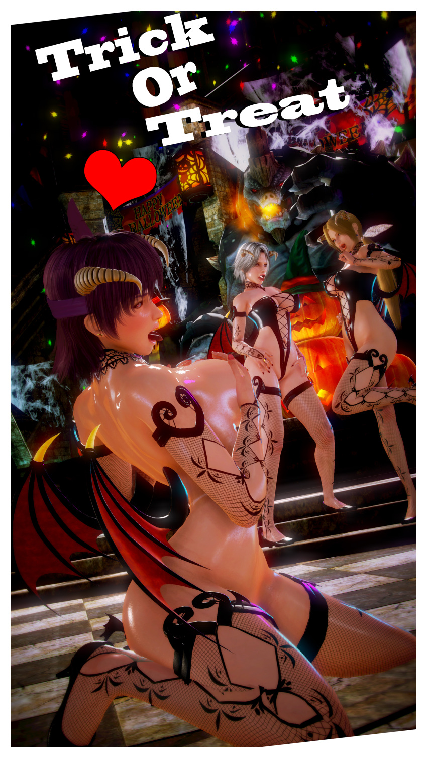 3girls ayane_(doa) bikini breasts christie_(doa) dead_or_alive helena_douglas honeykai_(artist) multiple_girls swimsuit text_focus