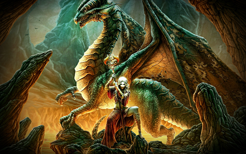 claws dragon elf female feral green green_scales hair hd kerem_beyit lizard long_hair reptile scalie wallpaper white_hair wings