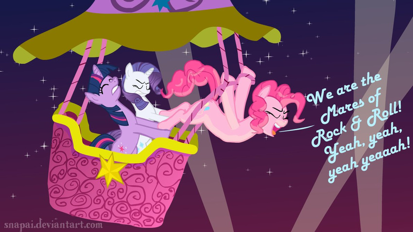 aircraft clenched_teeth cutie_mark dialog dialogue english_text equine eyes_closed female feral friendship_is_magic fur group hair horn horse hot_air_balloon lights mammal my_little_pony open_mouth pink_fur pink_hair pinkie_pie_(mlp) pony purple_fur purple_hair rarity_(mlp) simple_background snapai stars teeth text twilight_sparkle_(mlp) unicorn white_fur