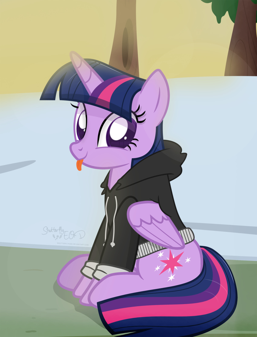 2018 clothed clothing equine feathered_wings feathers female feral friendship_is_magic hair horn looking_at_viewer mammal my_little_pony outside shutterflyeqd snow solo tongue tongue_out twilight_sparkle_(mlp) unicorn_horn winged_unicorn wings winter