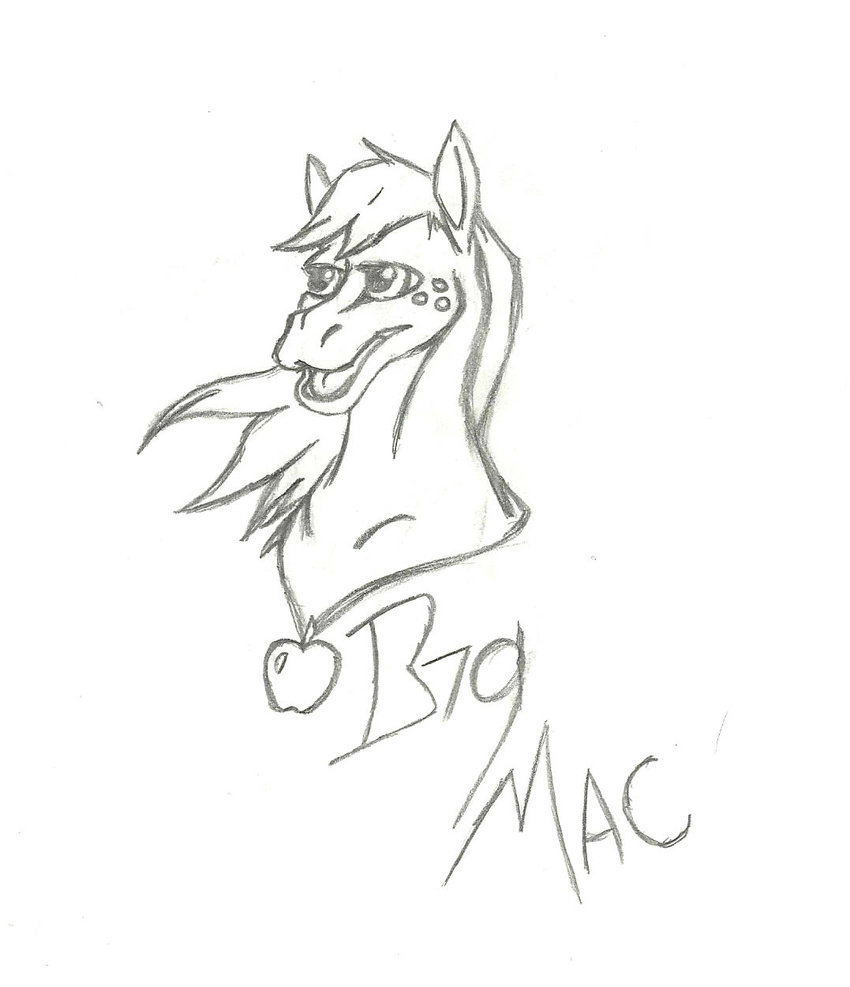 big_macintosh_(mlp) black_and_white cookiekangaroo equine friendship_is_magic fruit horse male mammal monochrome my_little_pony necklace open_mouth pony portrait sketch solo