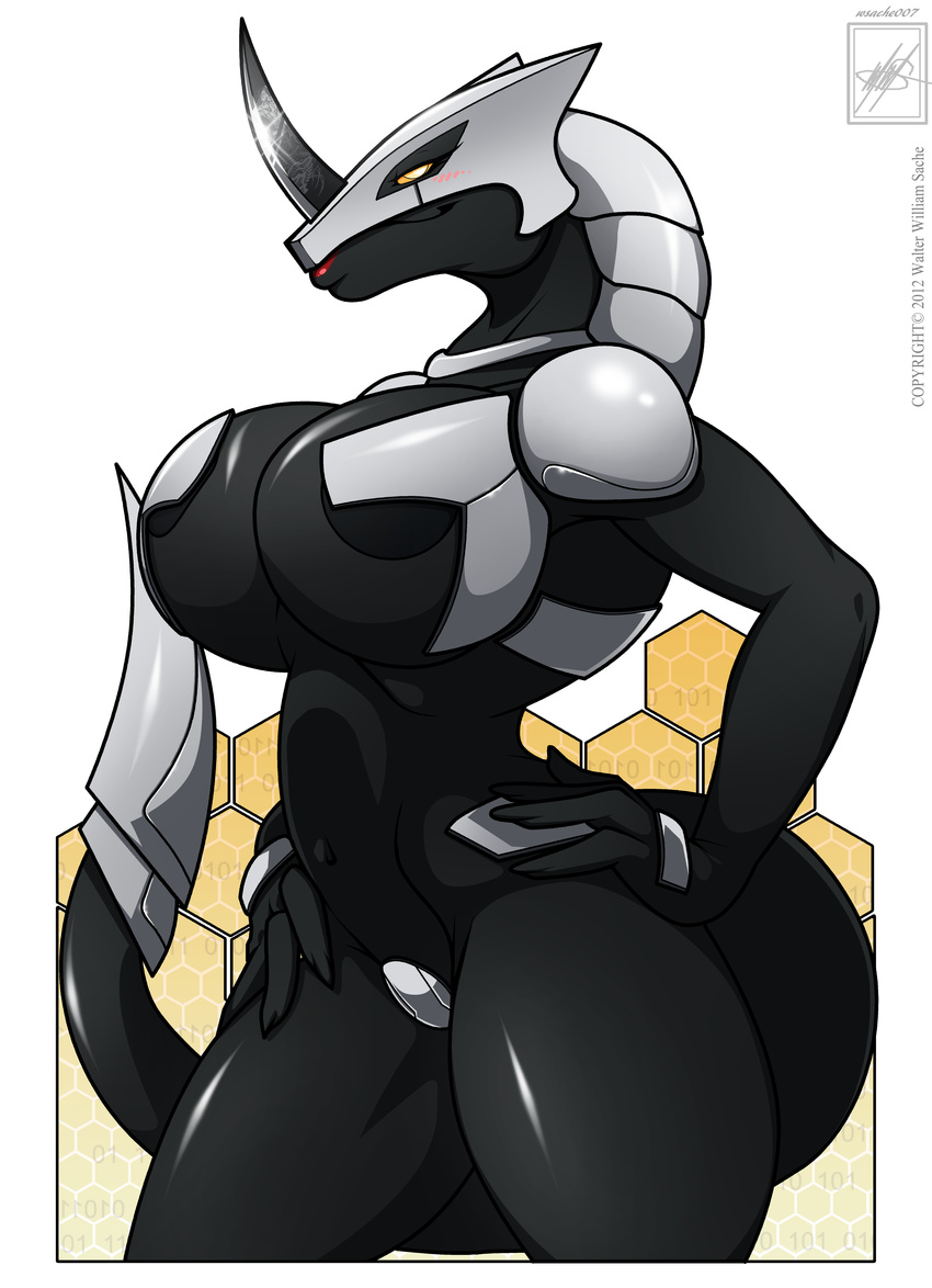 absurd_res amber_eyes android angela-45 armor big_breasts black_nipples blush breasts clothed clothing cyborg female hi_res horn huge_breasts lips looking_at_viewer metal nails nipples reptile scalie skimpy smile solo standing thighs unconvincing_armor voluptuous voluputous walter_sache wide_hips