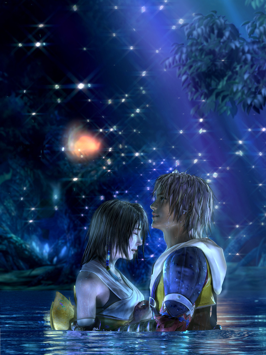 1girl artist_request final_fantasy final_fantasy_x highres official_art smile tears tidus water wet yuna_(ff10)
