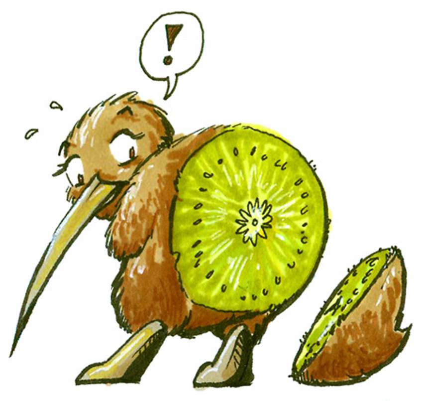 ! avian bird feral fruit guts humor kiwi lizardbeth pun punny solo