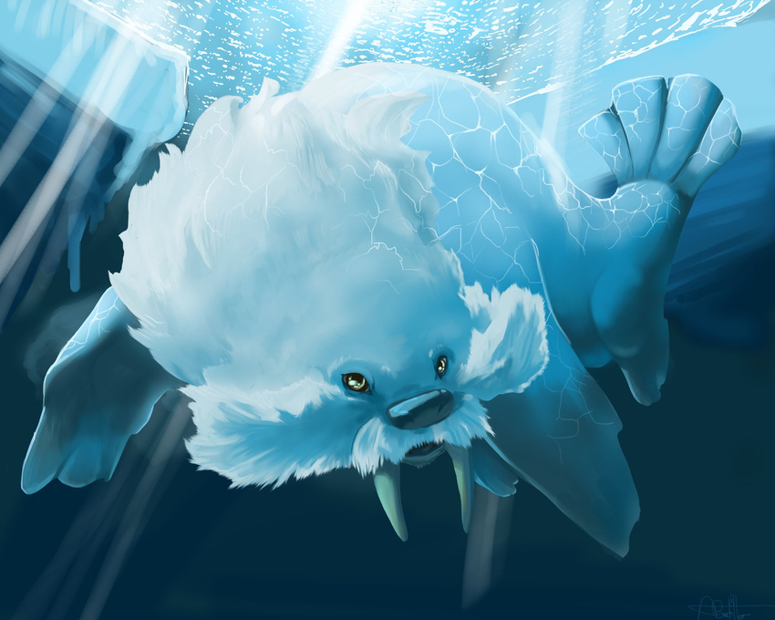 gen_3_pokemon highres looking_at_viewer no_humans pokemon pokemon_(creature) realistic swimming underwater walrein