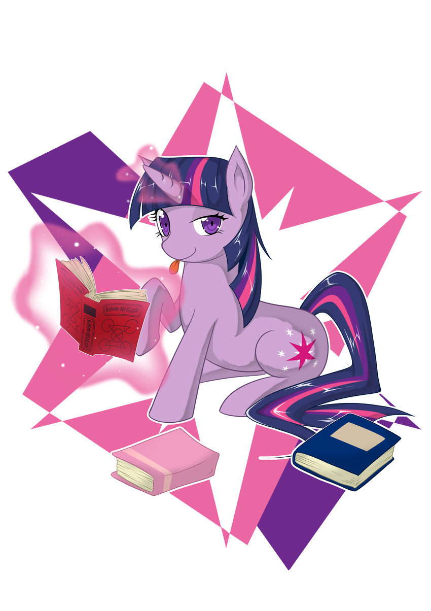 absurd_res alpha_channel book cutie_mark equine female feral friendship_is_magic fur hair hi_res horn horse looking_at_viewer magic mammal my_little_pony pink_hair plain_background pony purple_eyes purple_fur purple_hair reading simple_background solo tongue tongue_out transparent_background twilight_sparkle_(mlp) two_color_hair two_tone_hair unicorn zaiyaki
