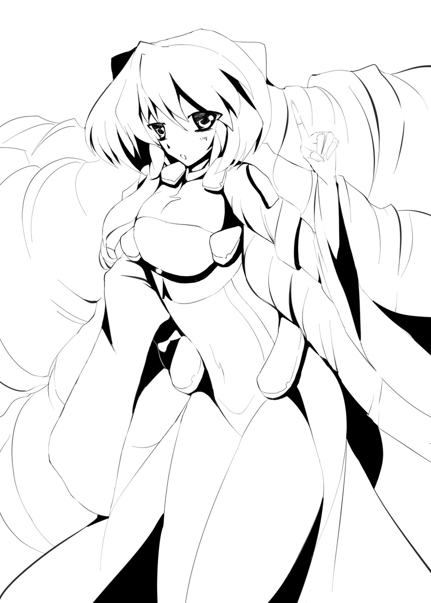 1girl aeolus bodysuit drill_hair female highres kyoukai_senjou_no_horizon kyoukaisenjou_no_horizon long_hair monochrome nate_mitotsudaira neito_mitotsudaira solo very_long_hair