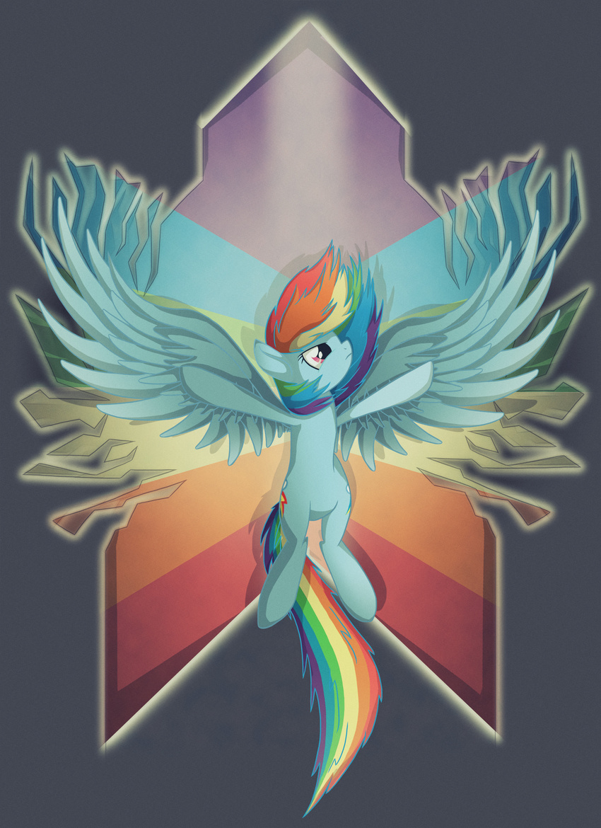 blue_fur cutie_mark equine female feral friendship_is_magic fur grey_background hair hi_res horse mammal multi-colored_hair my_little_pony pegasus pink_eyes plain_background pony rainbow rainbow_dash_(mlp) rainbow_hair shield simple_background solo spread_wings twodeepony wings