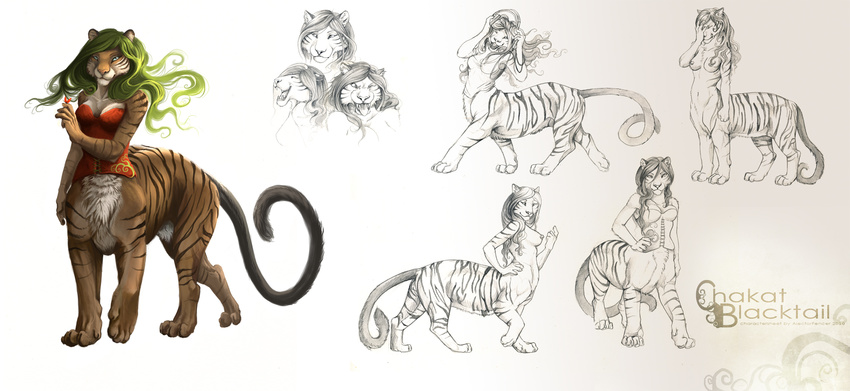 alectorfencer blacktail chakat emotions facepalm feline green_hair hair herm intersex model_sheet nude plain_background tiger white_background