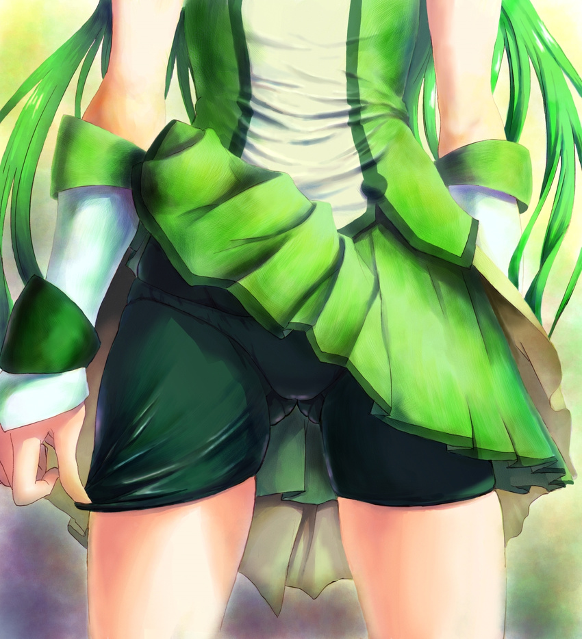 bike_shorts cure_march green green_hair green_shorts green_skirt highres long_hair midorikawa_nao pantylines precure ralfu shorts shorts_under_skirt skirt smile_precure! solo wrist_cuffs