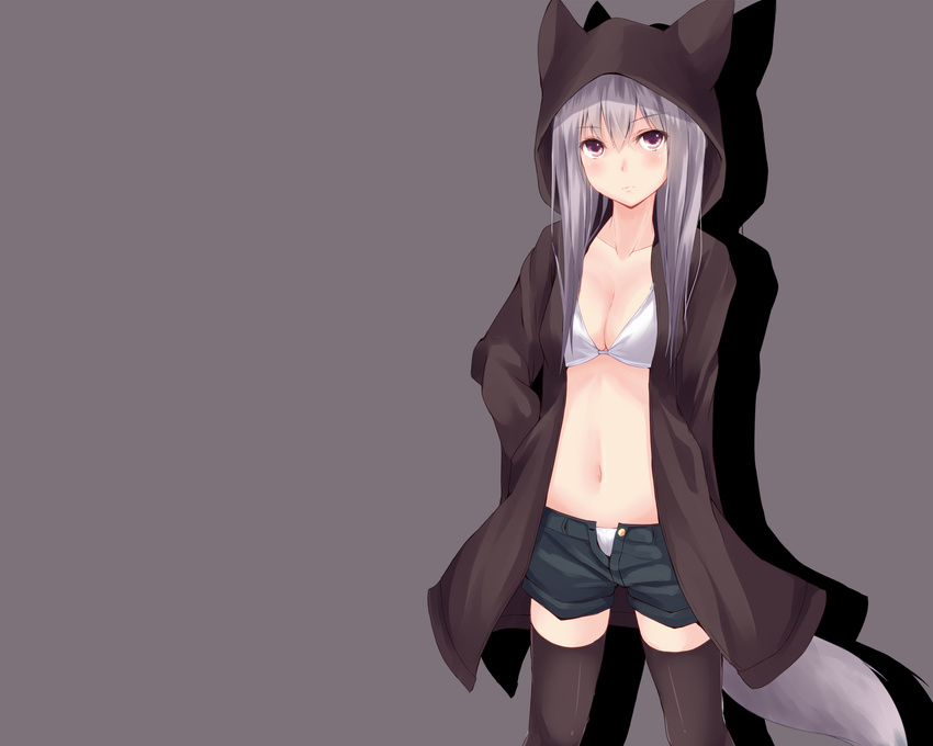 bikini cleavage gray gray_hair original second_heaven swimsuit tail