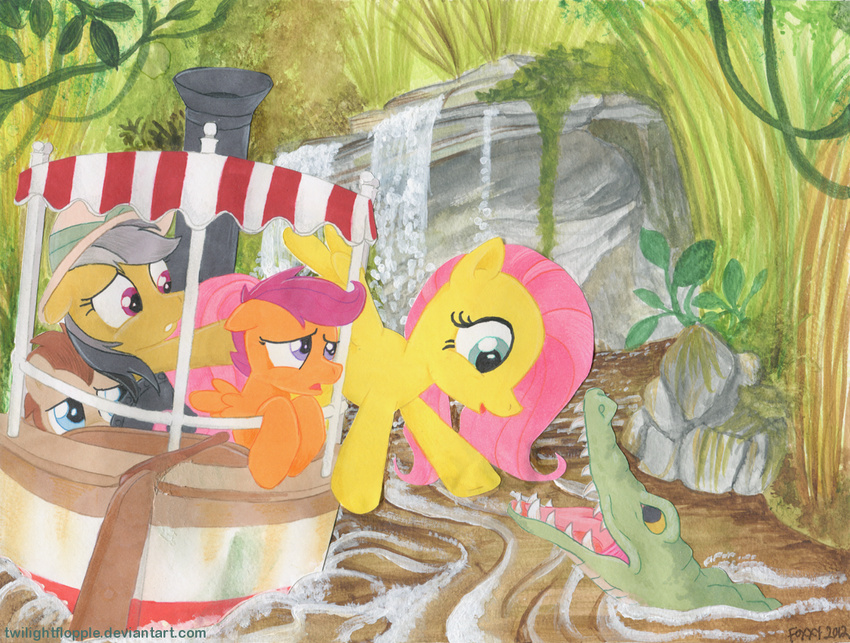 crocodile cub daring_do_(mlp) disneyland doctor_whooves_(mlp) dr_whoves equine female feral fluttershy_(mlp) friendship_is_magic horse mammal my_little_pony pegasus pony reptile scalie scootaloo_(mlp) twilightflopple wings young