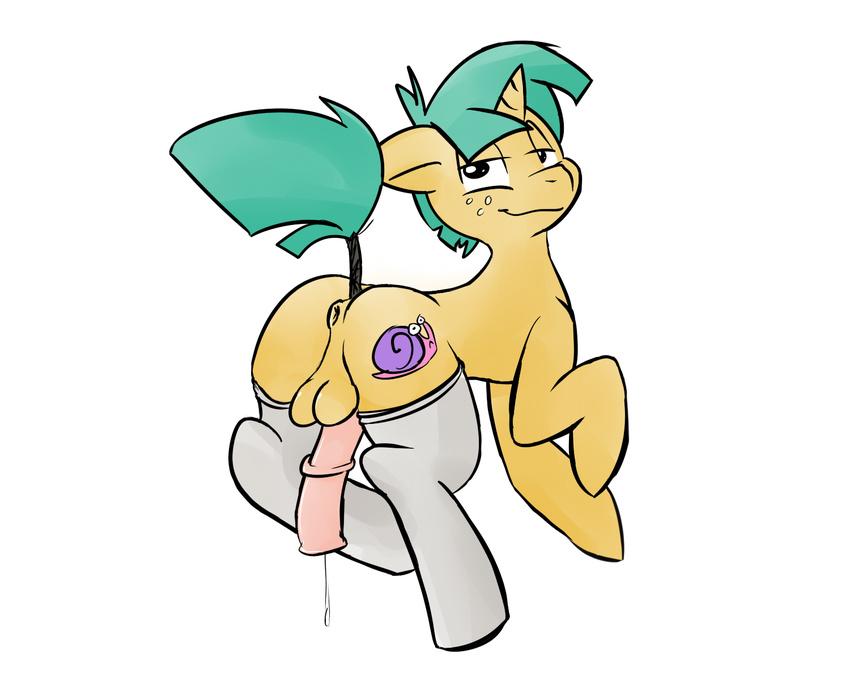 black_eyes clopper-dude cub cutie_mark equine feral friendship_is_magic green_hair hair horn horsepenis legwear male mammal my_little_pony penis snails_(mlp) solo stockings unicorn young