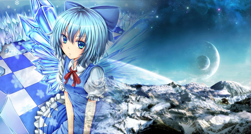 blue cristal dream girl hair ice landscape marisa planet scenic snow space touhou