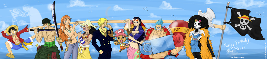 15th absurdres anniversary are brook chopper cloud eiichiro franky gkenzo go hat highres incredibly_absurdres jolly_roger laboon law long_image luffy memories monkey_d_luffy mugiwara nami nami_(one_piece) nico nico_robin oda one-eyed one_piece pirate pirate_flag pirates robin roronoa roronoa_zoro sanji shaks shanks straw_hat strawhat tony tony_tony_chopper trafalgar trafalgar_law usopp we wide_image zoro