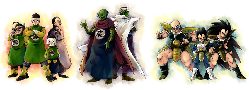 armor bad_id bad_pixiv_id bald black_hair boots braid cape chaozu chinese_clothes crossed_arms dragon_ball dragon_ball_(classic) dragon_ball_z fighting_stance flying green_skin hat height_difference kami-sama long_hair long_image male_focus multiple_boys nappa piccolo pointy_ears raditz scouter size_difference spiked_hair sunglasses tao_pai_pai tenshinhan third_eye tsuru_sennin turban ulimatos vegeta white_skin wide_image