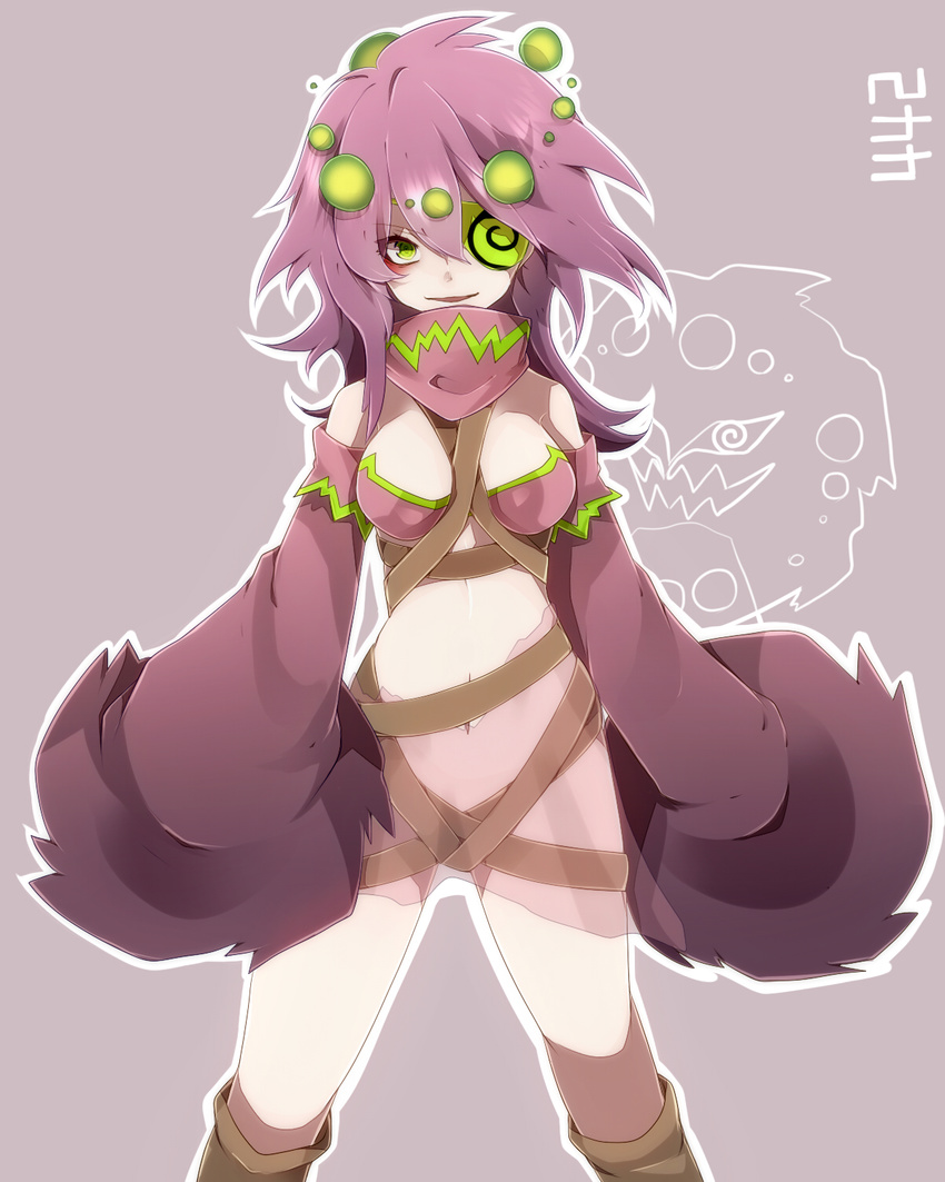 breasts detached_sleeves eyepatch gen_4_pokemon green_eyes highres medium_breasts personification pink_hair pokemon short_hair solo spiritomb takeshima_(nia)