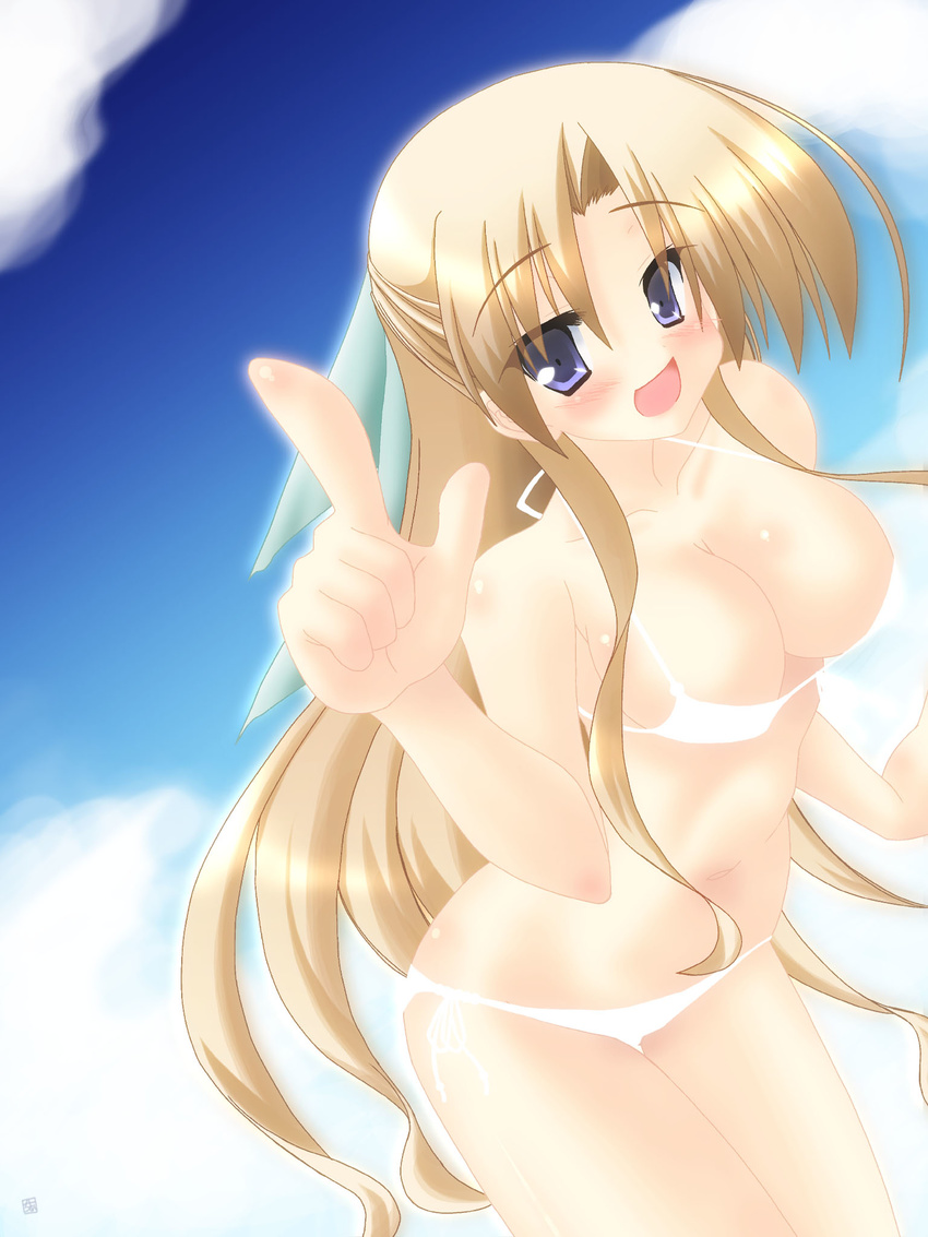 bikini blonde_hair blue_eyes canvas_(cocktail_soft) highres long_hair saano_chia sakurazuka_ren solo swimsuit