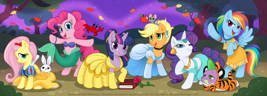 aladdin angel_(mlp) applejack_(mlp) ariel arthropod belle blonde_hair blue_eyes blush book cinderella clothing cosplay costume crab crustacean disney disneypinkie_pie_(mlp) dragon dress ear_piercing equine female feral fluttershy_(mlp) friendship_is_magic green_eyes hair horn horse jasmine jasmine_(aladdin) katie-w katie_williamson leaf leafs looking_at_viewer male mammal marine multi-colored_hair my_little_pony night outside pegasus piercing pink_hair pinkie_pie_(mlp) pocahontas pony purple_eyes purple_hair rainbow_dash_(mlp) rainbow_hair rajah rarity_(mlp) snow_white spike_(mlp) tattoo tree twilight_sparkle_(mlp) unicorn wings wood