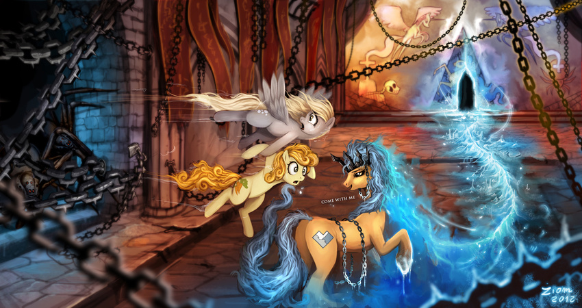 arachnid arthropod carrot_top_(mlp) chain cutie_mark derpy_hooves_(mlp) equine female feral friendship_is_magic hooves horse ice mammal my_little_pony open_mouth original_character pegasus pony scared spider tapestry wings ziom05