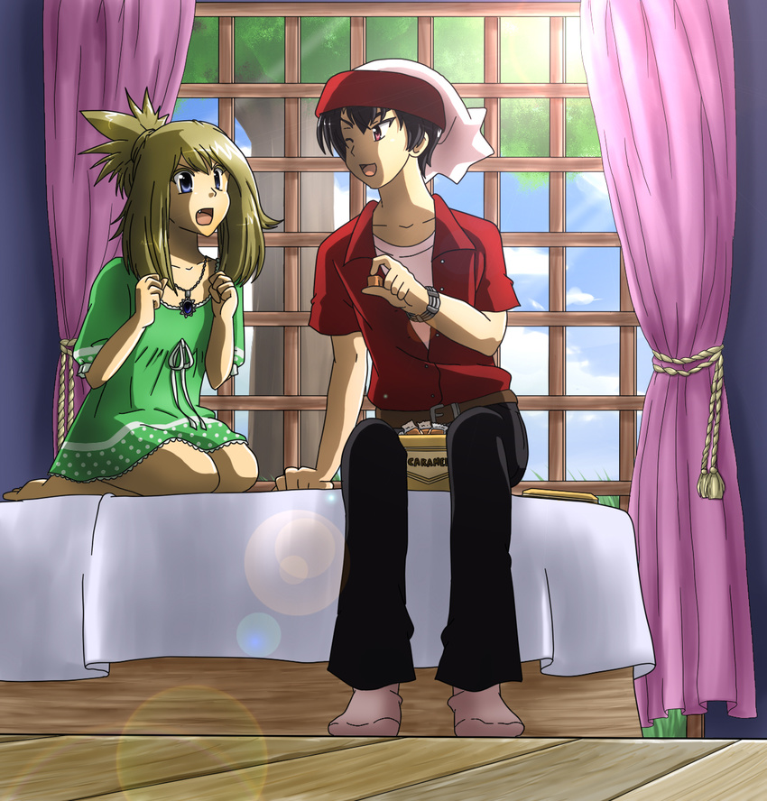 1girl alternate_costume couple hetero highres odamaki_sapphire pokemon pokemon_special ruby_(pokemon) velkia