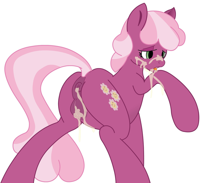 butt cheerilee_(mlp) color cum cum_in_ass cum_in_pussy cum_inflation cum_inside cum_on_face cutie_mark dovne equine excessive_cum female feral friendship_is_magic green_eyes hair horse inflation mammal my_little_pony plain_background pony presenting presenting_hindquarters pussy solo tongue two_tone_hair white_background