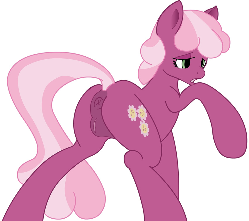 butt cheerilee_(mlp) color cutie_mark dovne equine female feral friendship_is_magic green_eyes hair horse mammal my_little_pony plain_background pony presenting presenting_hindquarters pussy solo two_tone_hair white_background