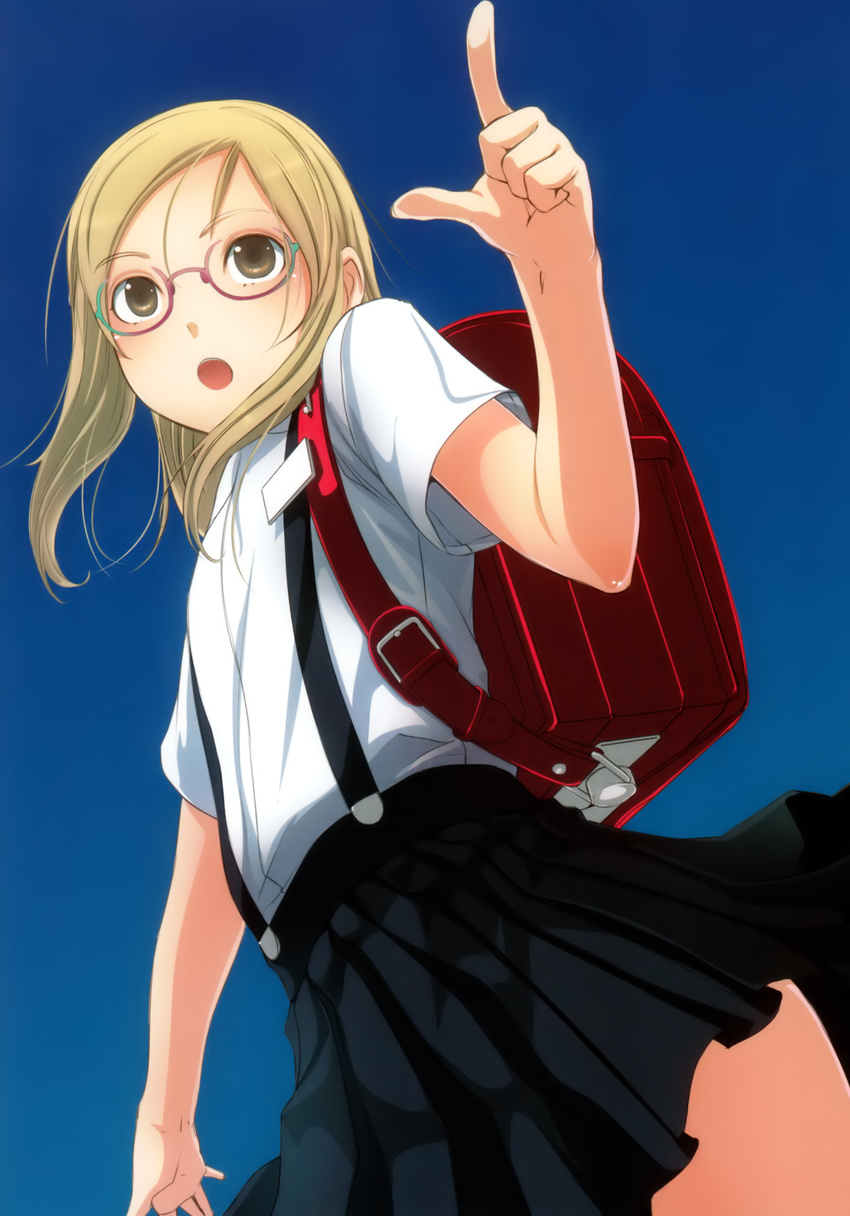 absurdres artist_request backpack bag blonde_hair copyright_request glasses highres randoseru solo source_request suspenders