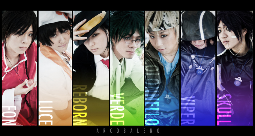 2_boys 2boys colonello_(reborn) cosplay fon fon_(reborn) glasses katekyo_hitman_reborn katekyo_hitman_reborn! luce_(reborn) male male_focus mammon_(reborn) multiple_boys reborn_(khmr) reborn_(reborn) skull skull_(reborn) verde verde_(reborn) viper_(khmr)